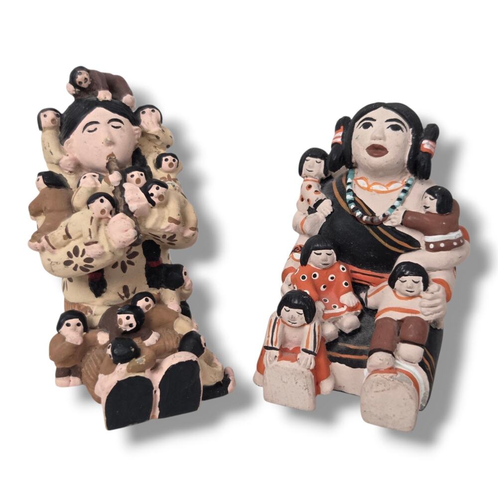 Pueblo Storyteller Miniature Pottery Man Woman Children Native Flute Figurine